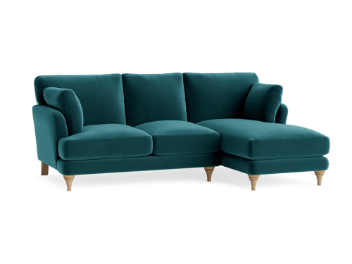 Smithy Chaise Sofa - Large Right Hand - Velvet - Rockpool - Light Oak Legs
