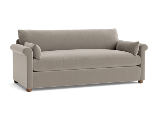 Queenie Sofa - Large - Clever Velvet - Biscuit Tin - Dark Oak Legs