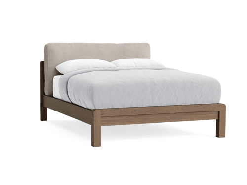 Slumberbatch Bed in Natural Cotton Linen - Double - Dark Oak