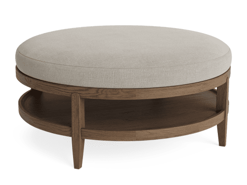 Hobnob Coffee Table in Natural Cotton Linen - Round - Dark Oak