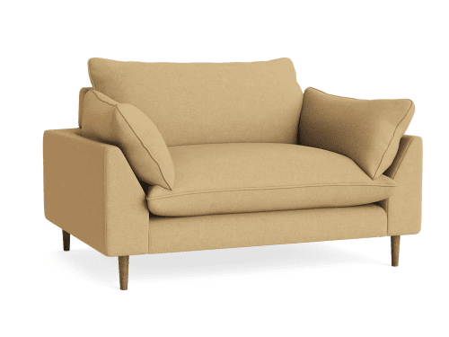Slow Riser Love Seat - Loveseat - Linen - Hit the Hay - Yellow - Dark Oak Legs