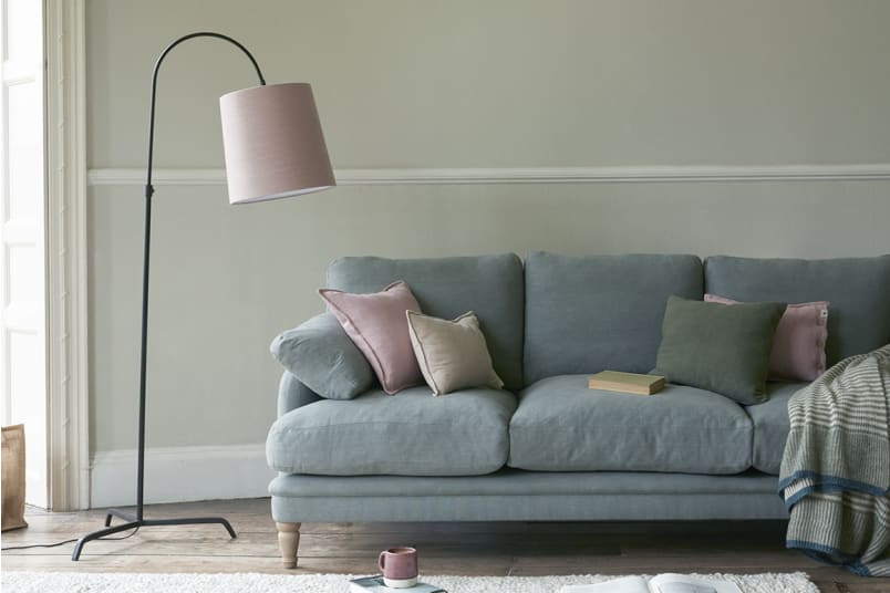 One Size Slam Dunk in Blackened Bronze Lamp in Rosewater Clever Vintage Linen with a Rosewater Clever Vintage Linen Shade