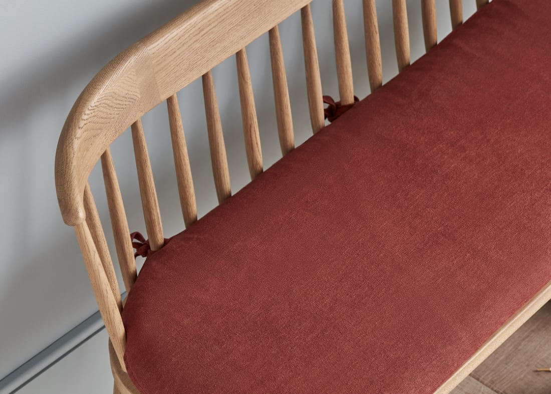 Drummer Bench in Light Oak in Quince Jam Clever Linen