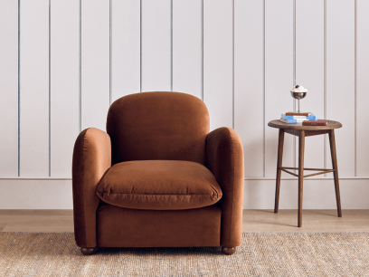 Nightcap Accent Chair in School Satchel Brown Clever Velvet
