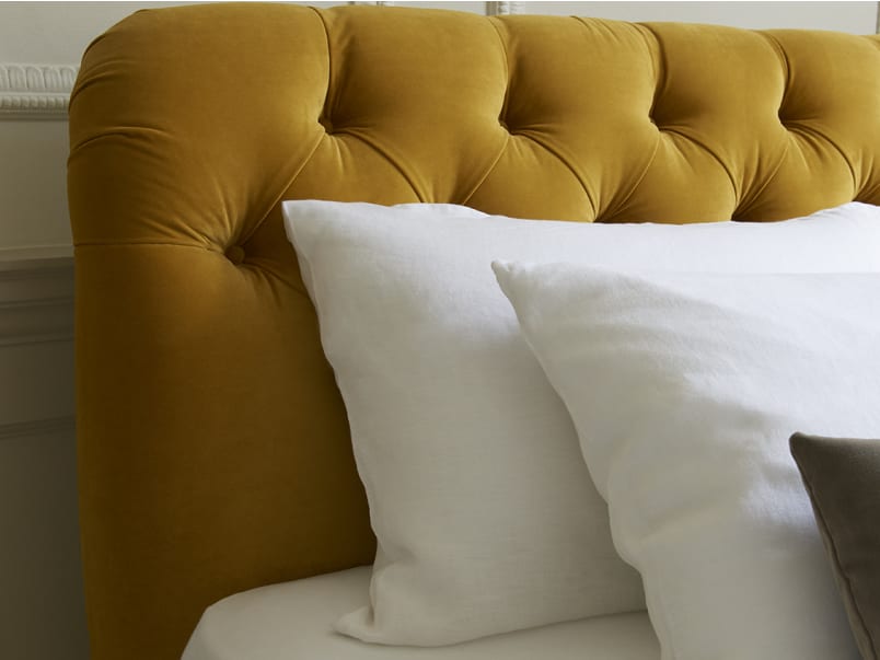 Mustard yellow velvet headboard sales