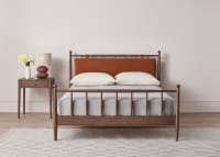 Poppins Bed in Dark Oak in Bobbing Buoy Orange Velvet