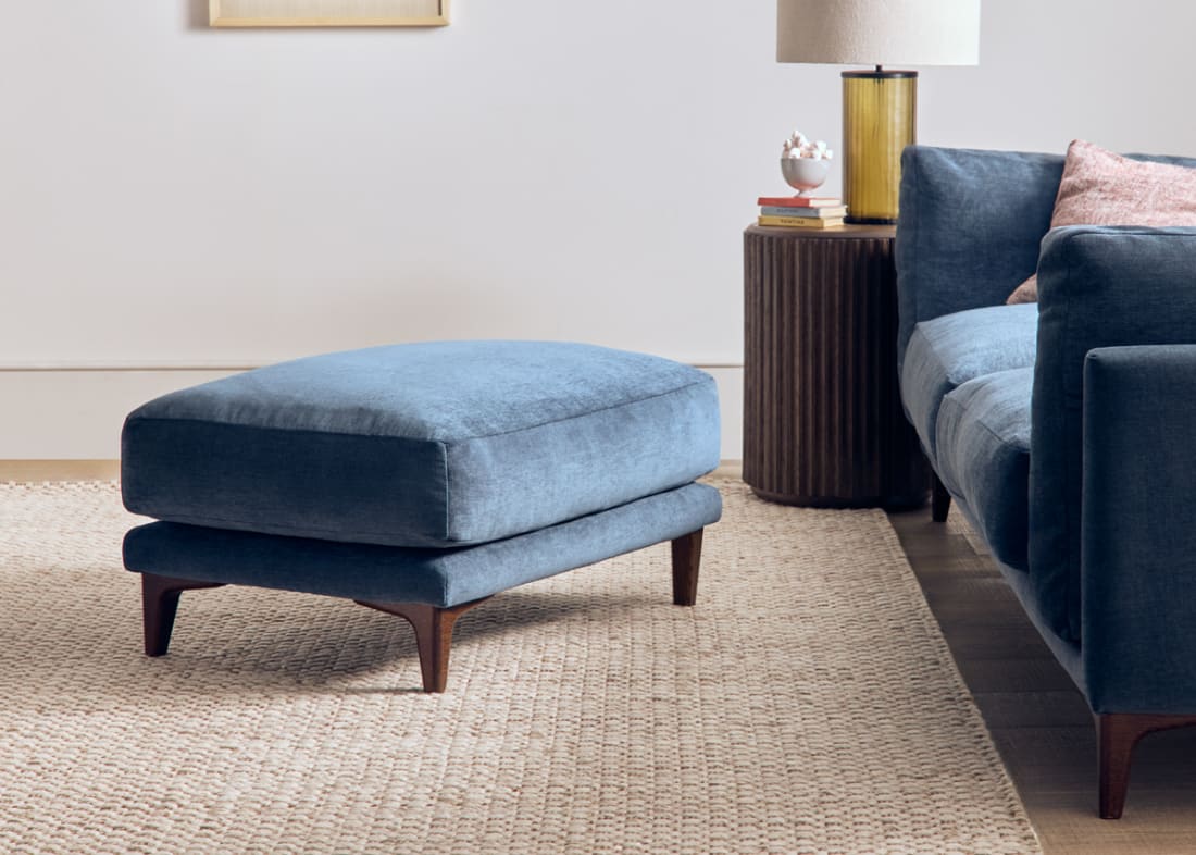 Basecamp Footstool in Sopping Seagrass Teal Chenille