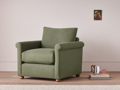 Queen Armchair in Waxed Jacket Green Linen