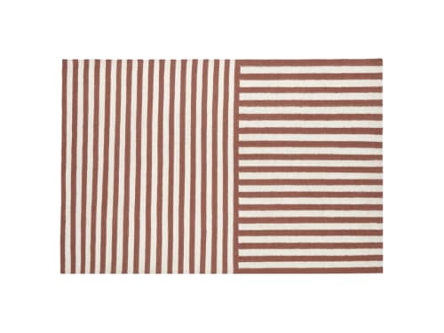 Double Stripey Wool Rug - 200cm x 300cm - Brown