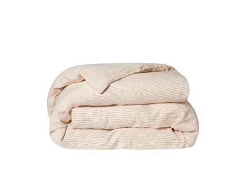Stripey Slubby Linen Duvet Cover - Double - Raspberry Fool Stripe