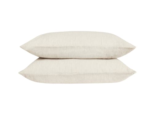 Stripey Slubby Linen Set of 2 Pillowcases in Duck Pond Teal