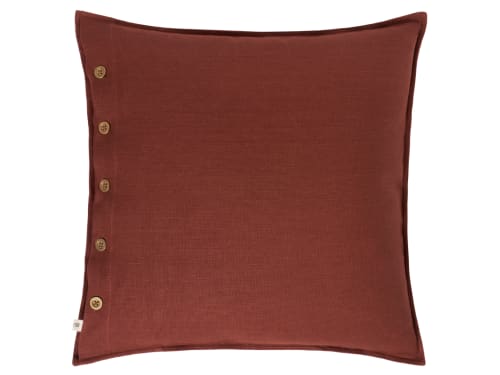 Easy Buttons Linen Cushion  60 x 60 cm in Brown