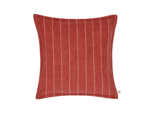 Stripey Stitch Linen Cushion  - 43x43 - Rusty Red