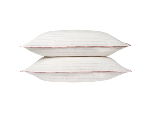 Widey Stripe Lazy Linen Set of 2 Pillowcases - Standard - Raspberry Fool
