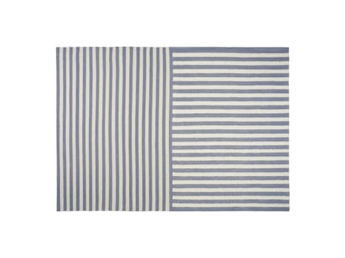 Double Stripey Wool Rug - 200cm x 300cm - Blue