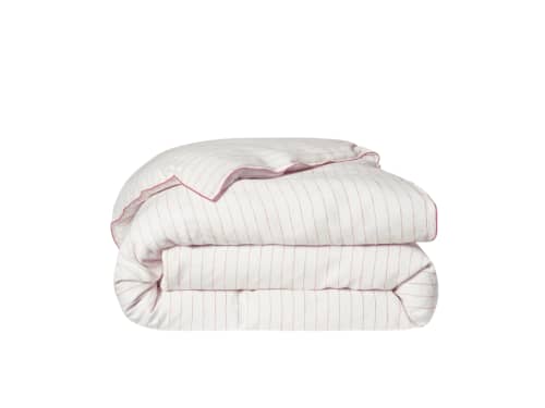 Widey Stripe Lazy Linen Duvet Cover - Superking - Raspberry Fool