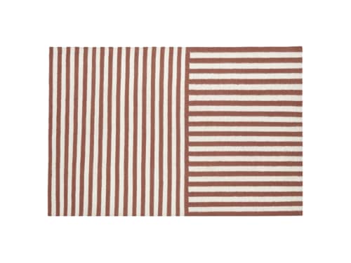 Double Stripey Wool Rug - 200cm x 300cm - Brown