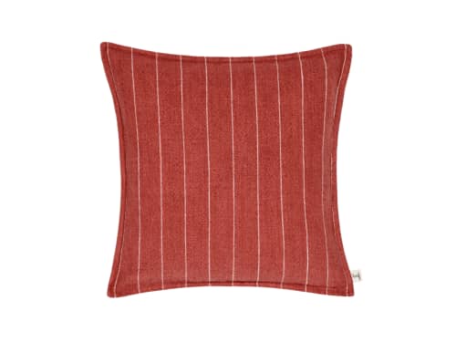 Stripey Stitch Linen Cushion  - 43x43 - Rusty Red