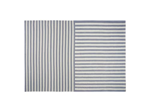 Double Stripey Wool Rug - 140cm x 200cm - Blue