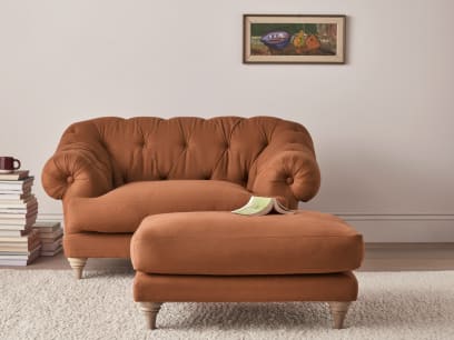 Bagsie Footstool in Broken Pot Orange Linen