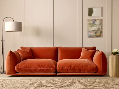 Blockbuster Modular Sofa in Broken Pot Orange Velvet