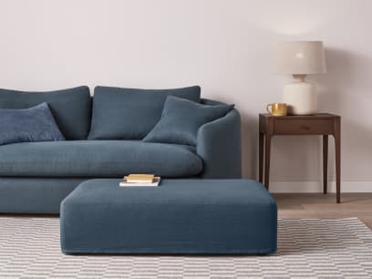 Bruges Footstool in Hosepipe Teal Linen