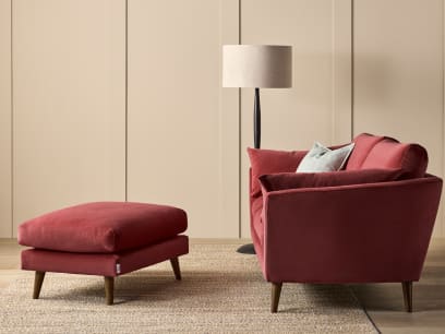 Groover Footstool in Toffee Apple Red Chenille