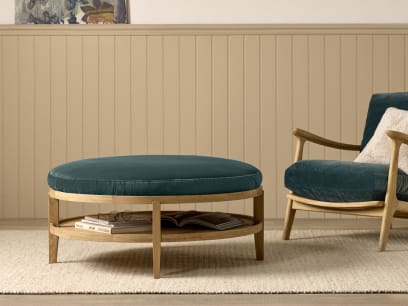 Hobnob Coffee Table in Light Oak in Sopping Seagrass Teal Velvet