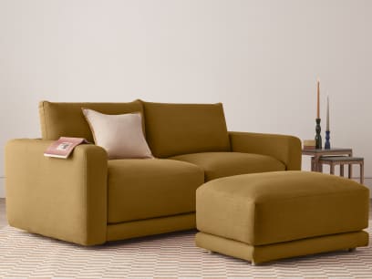 Little Softie Footstool in Treacle Tart Yellow Linen