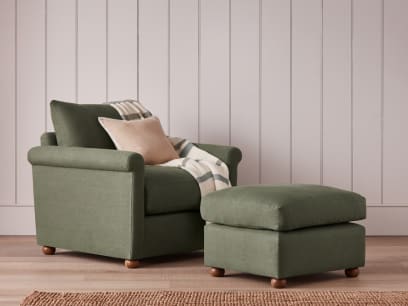 Queenie Footstool in Waxed Jacket Green Linen