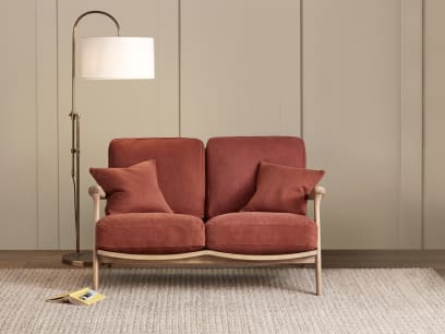 Squishbag Small Sofa in Whitewashed Oak in Quince Jam Red Linen
