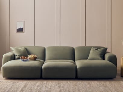 Squishblocks Chaise Cinema Sofa in Waxed Jacket Green Linen
