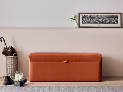Tuck Box Ottoman in Broken Pot Orange Velvet