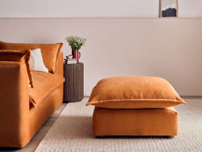 Weekender Footstool in Bobbing Bouy Orange Chenille