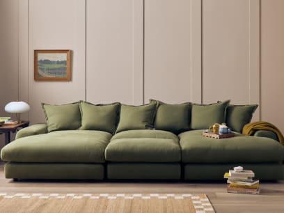 Wodge Chaise Movie Sofa in Waxed Jacket Green Linen
