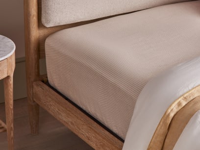 Stripey Slubby Linen Fitted Sheet in Pink