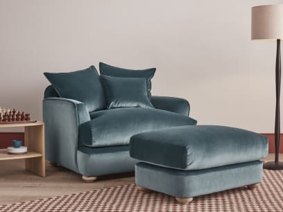 Smooch Footstool in Sopping Seagrass Clever Velvet