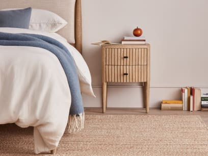 Heyday Side Table in Whitewashed Oak with the Bagel Bed