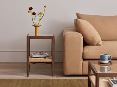 Little Keepsake Side Table in Dark Oak with the Big Easy Sofa