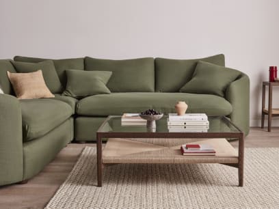 Square Keepsake Coffee Table in Dark Oak with the Curvella Corner Sofa