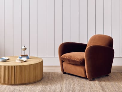 Nightcap Accent Chair in School Satchel Brown Clever Velvet