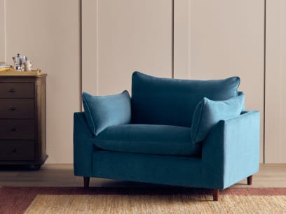 Slow Riser Love Seat in Shipping Forecast Blue Chenille