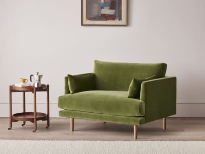 Jeffers Love Seat in Grass Clippings Green Velvet
