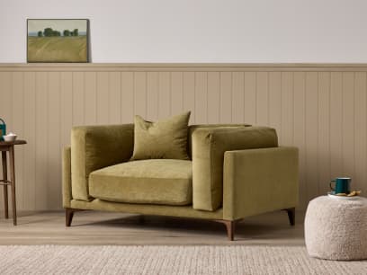 Basecamp Love Seat in Pressed Olives Green Chenille