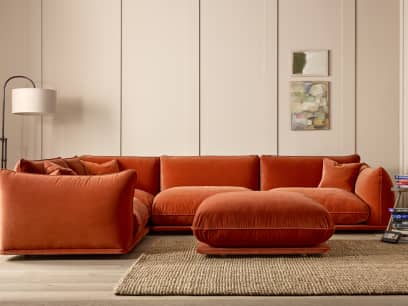 Blockbuster Modular Corner Sofa + Footstool in Broken Pot Clever Velvet