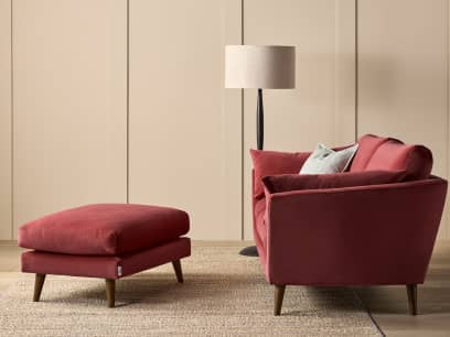 Groover Footstool in Toffee Apple Red Chenille