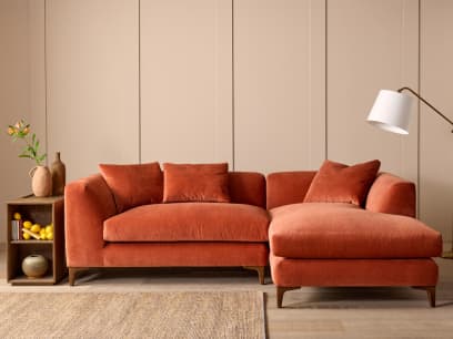 La Dolce Seater Chaise Sofa in Broken Pot Orange Chenille