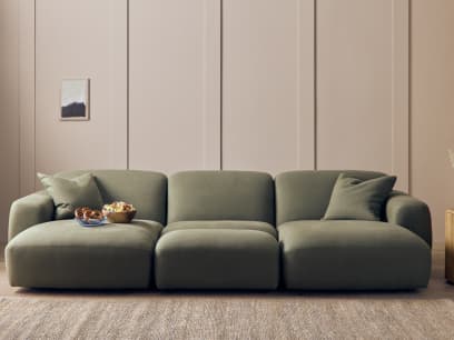 Squishblocks Chaise Cinema Sofa in Waxed Jacket Green Linen
