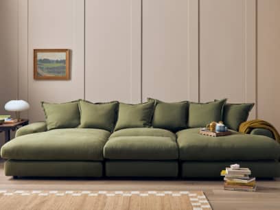 Wodge Chaise Movie Sofa in Waxed Jacket Green Linen