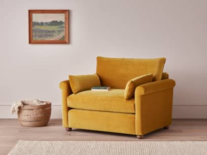 Queenie Love Seat in Butterscotch Clever Velvet